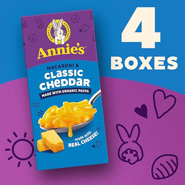 ANNIE’S MACARONI AND CLASSIC CHEDDAR, MADE WITH ORGANIC PASTA AND REAL CHEESE, 4 CT, 24 OZ