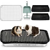 GGNT Guinea Pig Litter Box &amp; Rabbit Litter Box &ndash; Stainless Steel Tray with Grid, Dual-Layer Mesh Top &amp; Bottom Reusable Waterproof Liner, Easy-to-Clean, 2 inch Low Entry