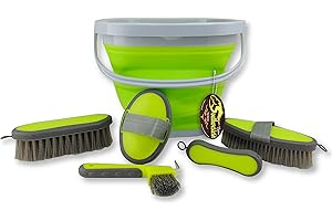 Collapsible Grooming Kit 10 Liter Bucket and 5 Grooming Tools - By Southwestern Equine (Lime Green)