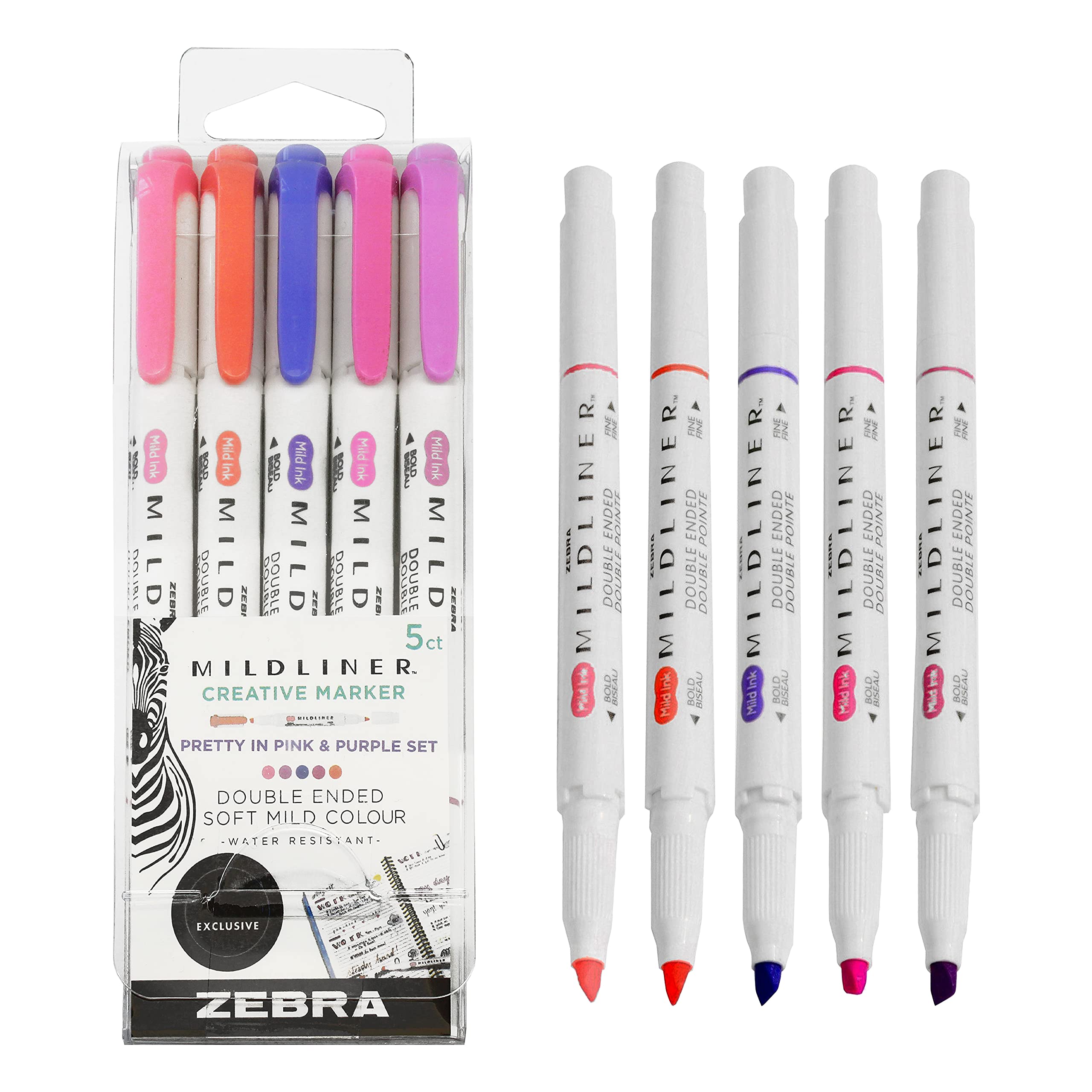Zebra Mildliner Creative Marker Highlighter Pens - Double Ended - Pretty in Pink and Purple Set