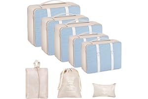 Funarty 8 Set Packing Cubes for Travel, Compression Packing Cubes for Carry On, Packing Cubes for Suitcases for Travel Accessories Travel Essentials, Cream