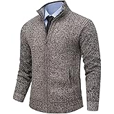 Msmsse Mens Cardigan Sweaters Full Zip Up Stand Collar Casual Knitted Sweater with 2 Front Pockets