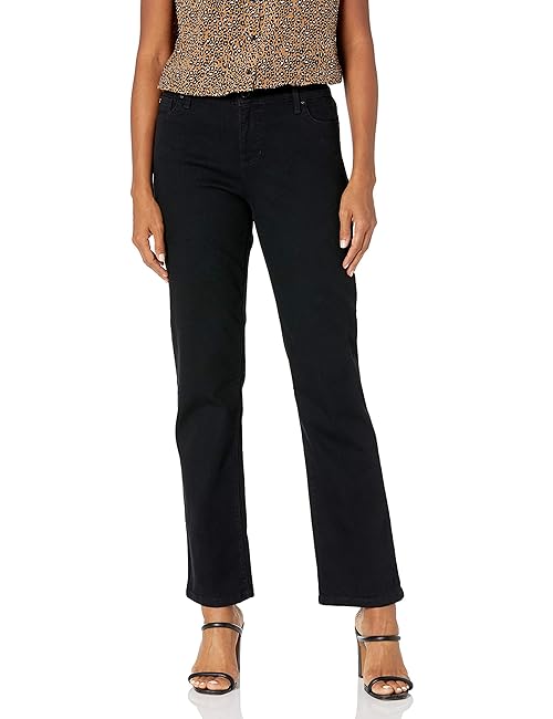Bandolino Women's Size Mandie Signature Fit 5 High Rise Straight Jean, Saturated Black-Embroidered Pocket, 18 Plus Short