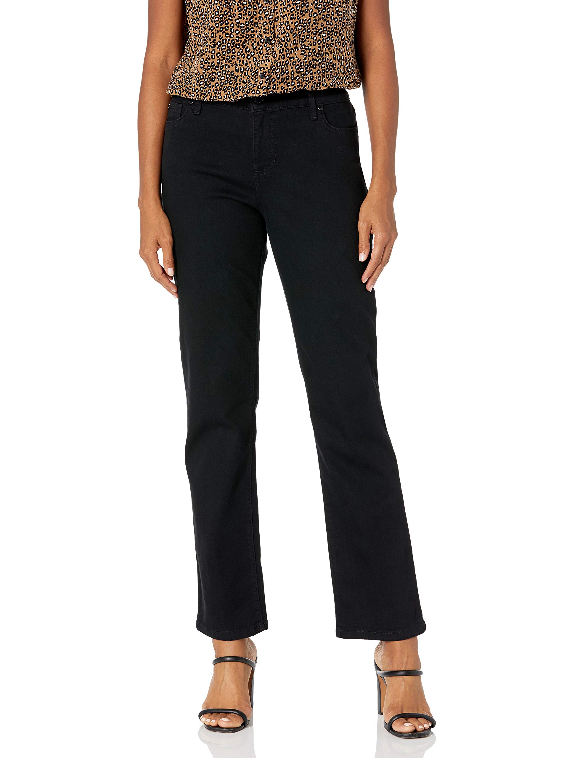 Bandolino Women’s Mandie Signature Fit 5 High Rise Straight Jean, Saturated Black-Embroidered Pocket, 10 Short