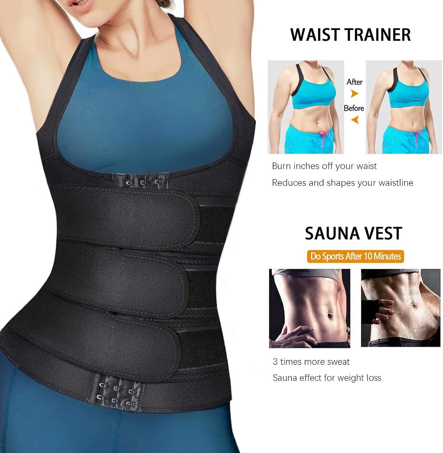 HOPLYNN Neoprene Sauna Sweat Waist Trainer Corset Trimmer Vest for Women Weight Loss, Waist Cincher Shaper Slimmer: Clothing