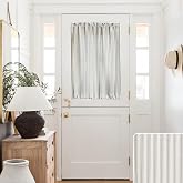 Door Curtains for Front Door Glass Window,Striped Sheer Linen 40 Inch Short Curtains for Small Windows,Farmhouse Ticking Stripe Print Privacy Curtains 25x40 in Length,Taupe