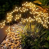 Solar Garden Lights 2 Pack Waterproof Solar Swaying Starburst Light Outdoor Lights for Yard Patio Walkway Pathway Party Wedding Christmas Decoration, Warm White