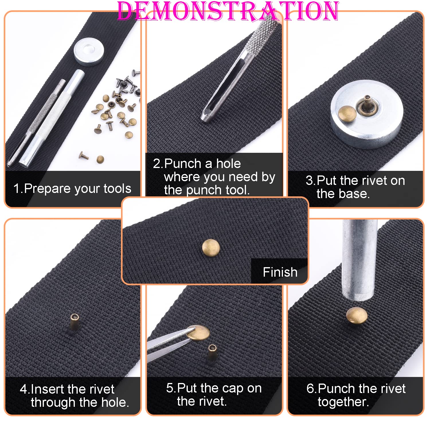 200Sets Leather Rivets, 6mm Double Cap Rivets Tubular Metal Studs Leather Rivets for Fabric Pet Collar Clothing Boots Belt Bags Accessories Crafts (6mm Bronze)