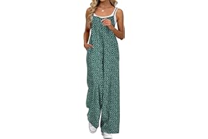 ATOG Women's Summer Jumpsuits Boho Wide Leg Overalls Casual Floral Print Rompers Beach Outfits with Pockets