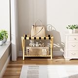 SMIBUY Luggage Rack Foldable Bamboo Stand with Storage Shelf Natural view 8
