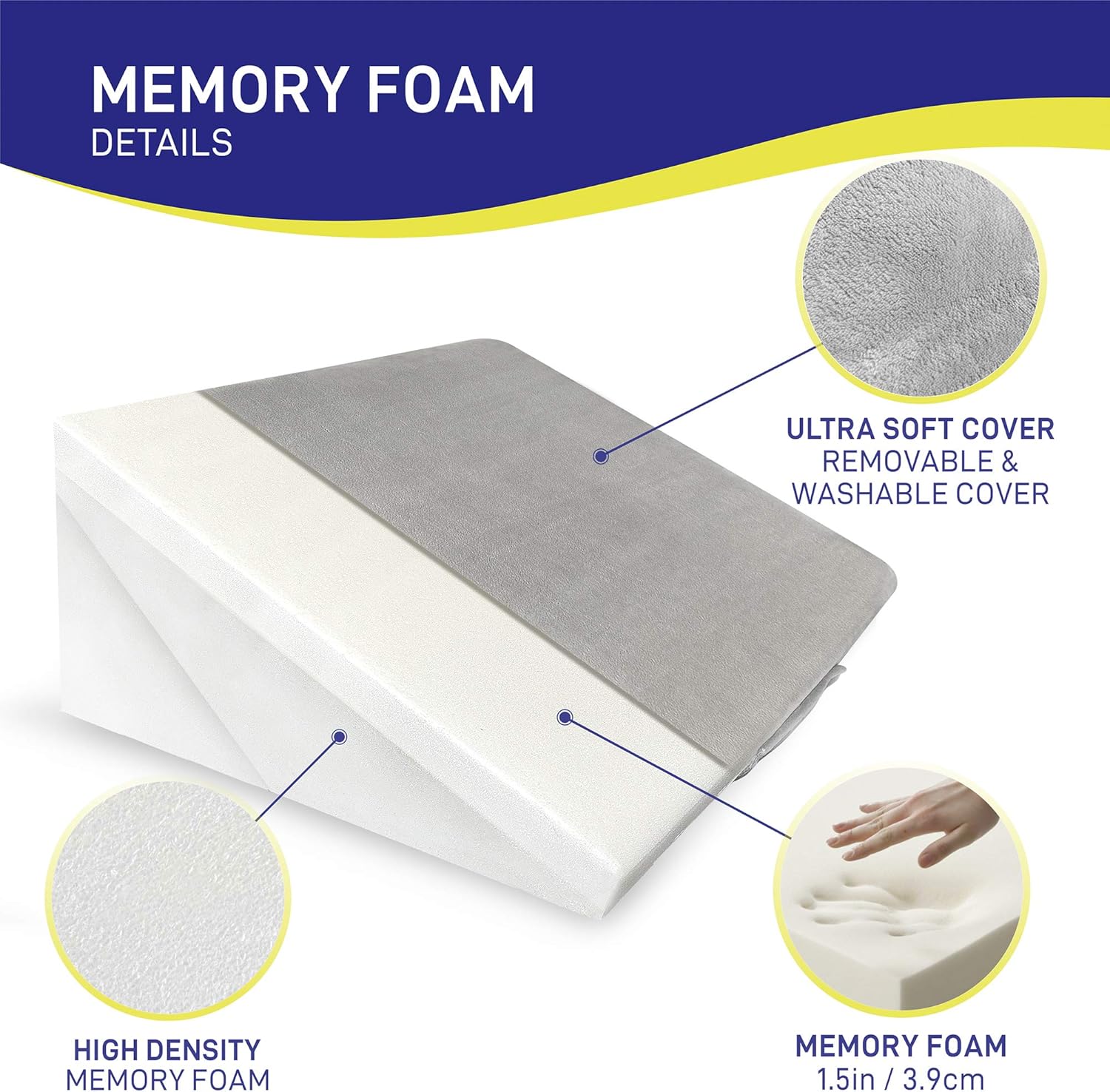 Healthex Bed Wedge Pillow - Memory Foam Top Adjustable 9&12 inch Folding Incline Cushion, for Legs and Back Support Pillow, Acid Reflux, Heartburn, Allergies, Snoring, Reading- Soft Washable Cover: Health & Personal Care