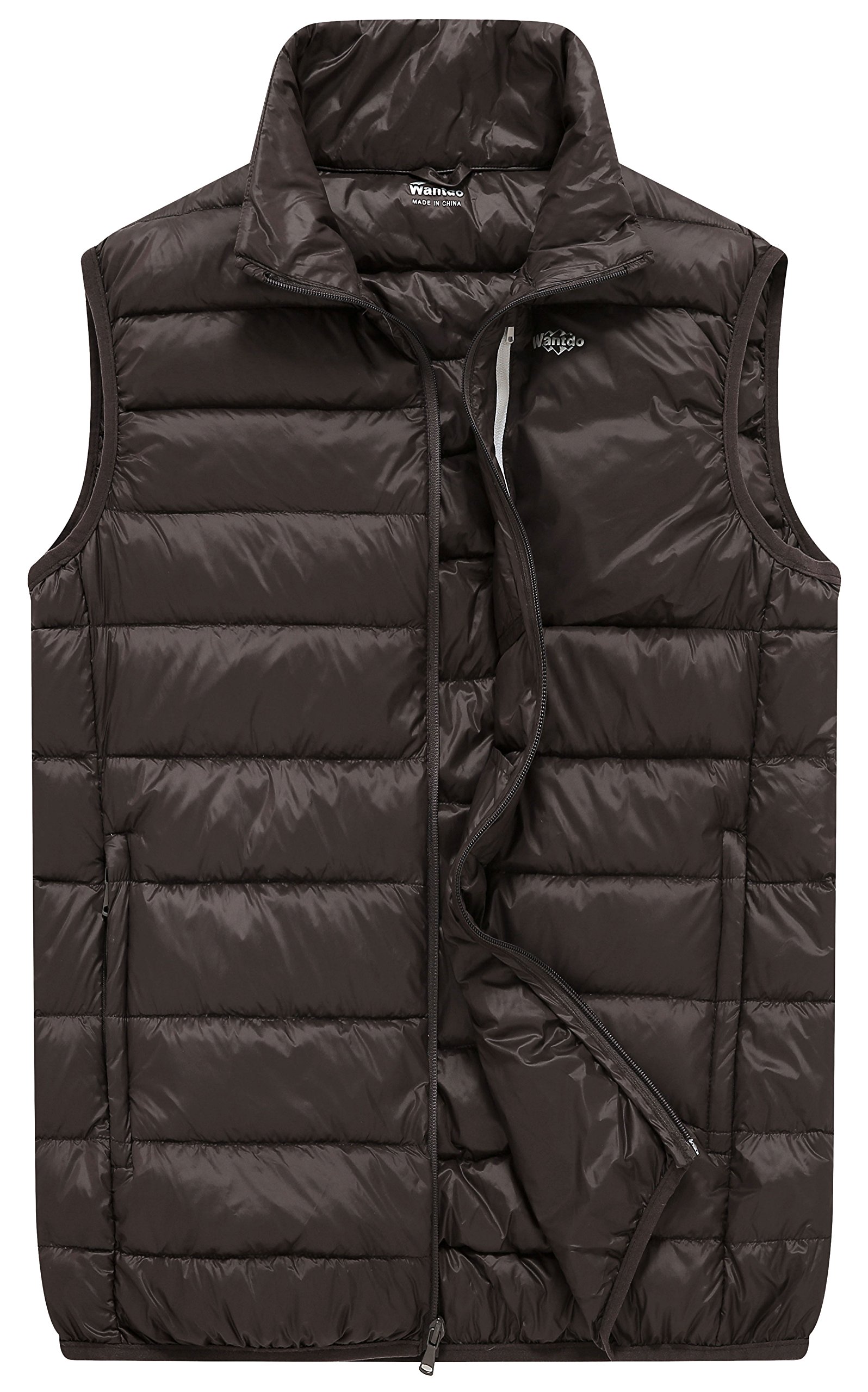 Wantdo Men's Packable Travel Ultra Light Padded Down Vest, Brown, S
