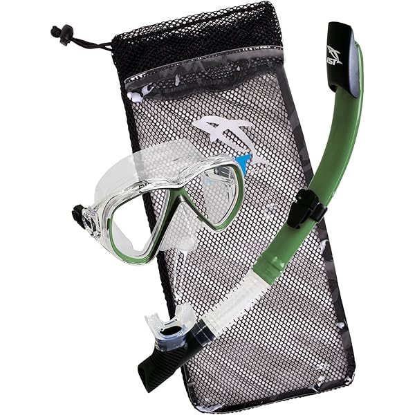 IST Compact Snorkel Set - Adult/Junior Shatterproof Mask, Semi-Dry Snorkel & Mesh Travel Bag
