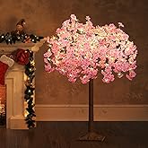 OUSHENG Lighted Cherry Blossom Tree LED Artificial Trees for Decoration Inside, Light up Fake Plant with Faux Flower for Home Wedding Party Festival Christmas Indoor Decor, Pink, 4FT