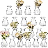 Ninehaoou 20 Pieces Glass Bud Vases for Centerpieces Bulk Mini Flower Bouquets Vases Small Cute Crystal Ribbed Glass Bud in Bulk for Wedding Baby Bridal Shower Table Party Home Decor (Clear)