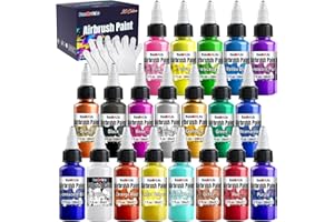 FANSARRICHE Airbrush Paint, 20 Colors Acrylic Air Brush Paint Kit, Water-Based, Opaque & Neon Colors, Pearl Colors, for Beginners, Artists, DIY Projects, 30ml/Bottle