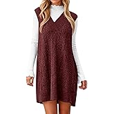 Cicy Bell Womens Oversized Sweater Vest Dress V Neck Sleeveless Fall Trendy Casual Knit Cable Mini Dresses