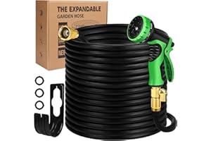 Buheco Expandable Garden Hose 100 ft Water Hose Flexible Pipe-Durable 50 Layers Nano Rubber-3/4’’ Solid Brass Fittings-10 Way Nozzle-No Kink Lightweight Flex Expanding Long Outdoor Collapsible Hoses