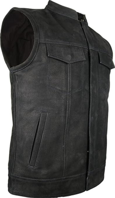 MDM Büffel Biker Lederweste in matt schwarz (XL)
