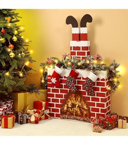 3D Artificial Cardboard Fireplace - 39x35 Inch DIY Christmas Decor With Stockings & Flame Cutouts