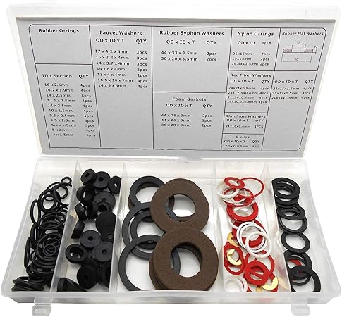 125 Pieces Washer Assortment O Ring Hose Rubber Gasket Flat Auto