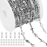 Jabogrii 4 Meters Cross Heart Chain Bulk Stainless Steel Chain for Jewelry Making Silver DIY Craft Jewelry Making Supplies
