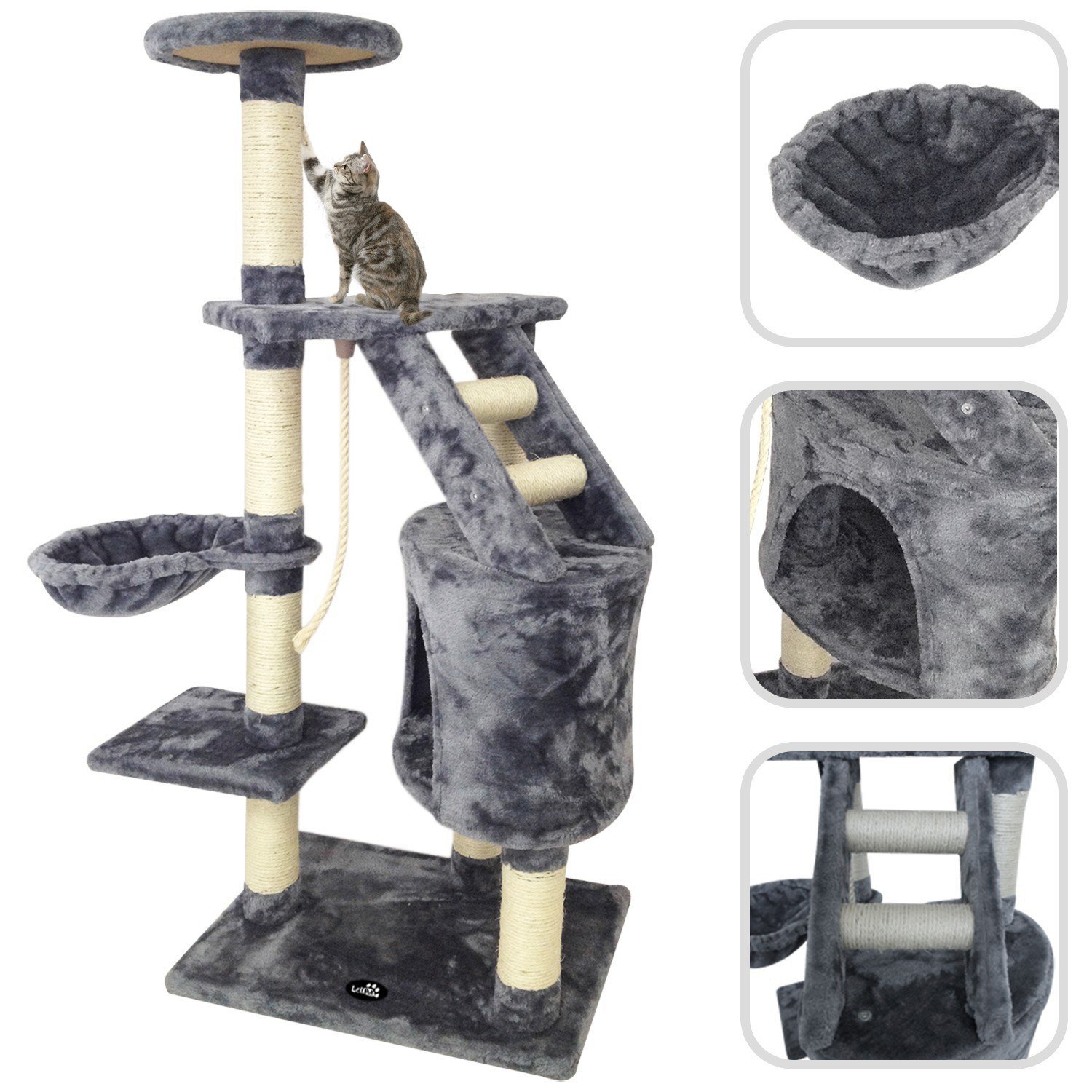 Todeco Árbol para Gato con Rascador Torre para Rascar de Sisal Natural