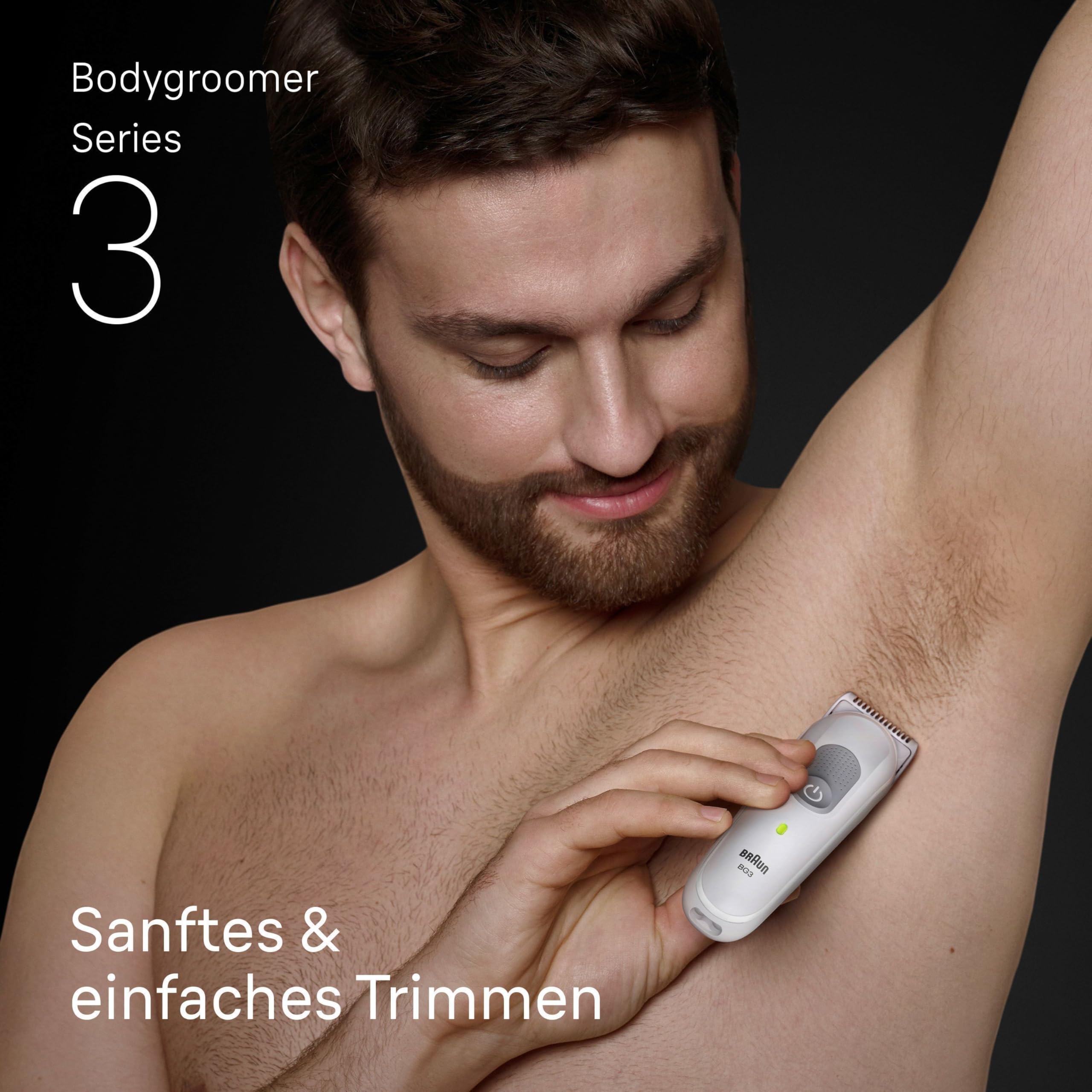 Braun Bodygroomer Series 3, Elektrischer Körperrasierer Herren mit 3 Zubehörteile, Kabelloser Trimmer für Intimbereich und Körper, 80 Min Akku, Wasserdichter Körperhaartrimmer, BG3530, Grau 2
