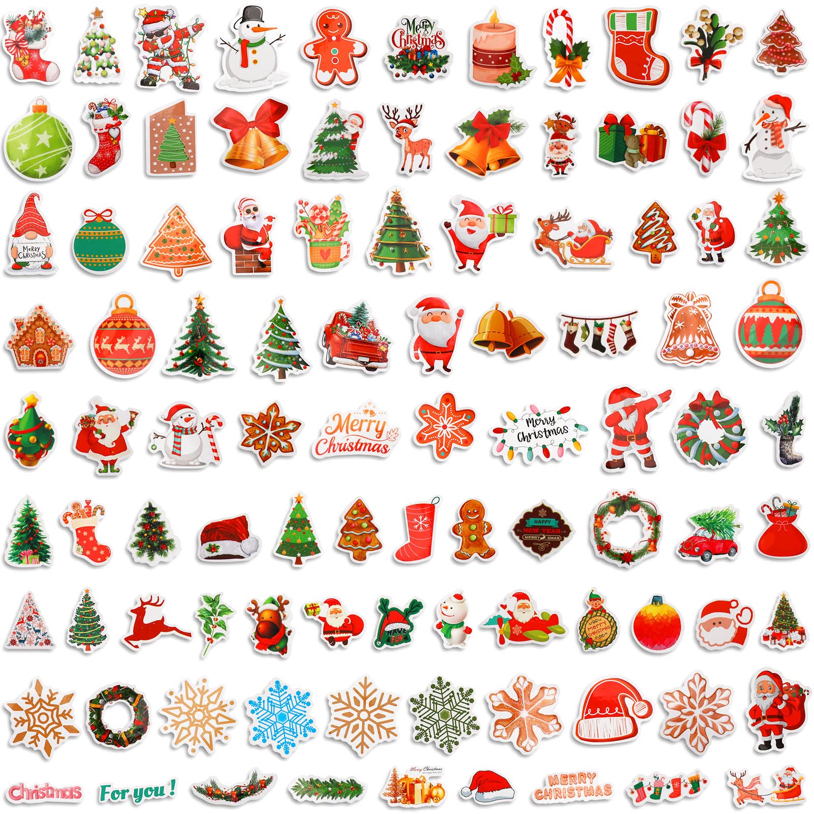 JULBEAR 200PCS Christmas Stickers, Non-Repeating Vinyl Holiday Party Stickers for Water Bottles, Cards, Scrapbooking Crafts Christmas Decorations Party Favors, Christmas Gifts for Kids Teens Adults