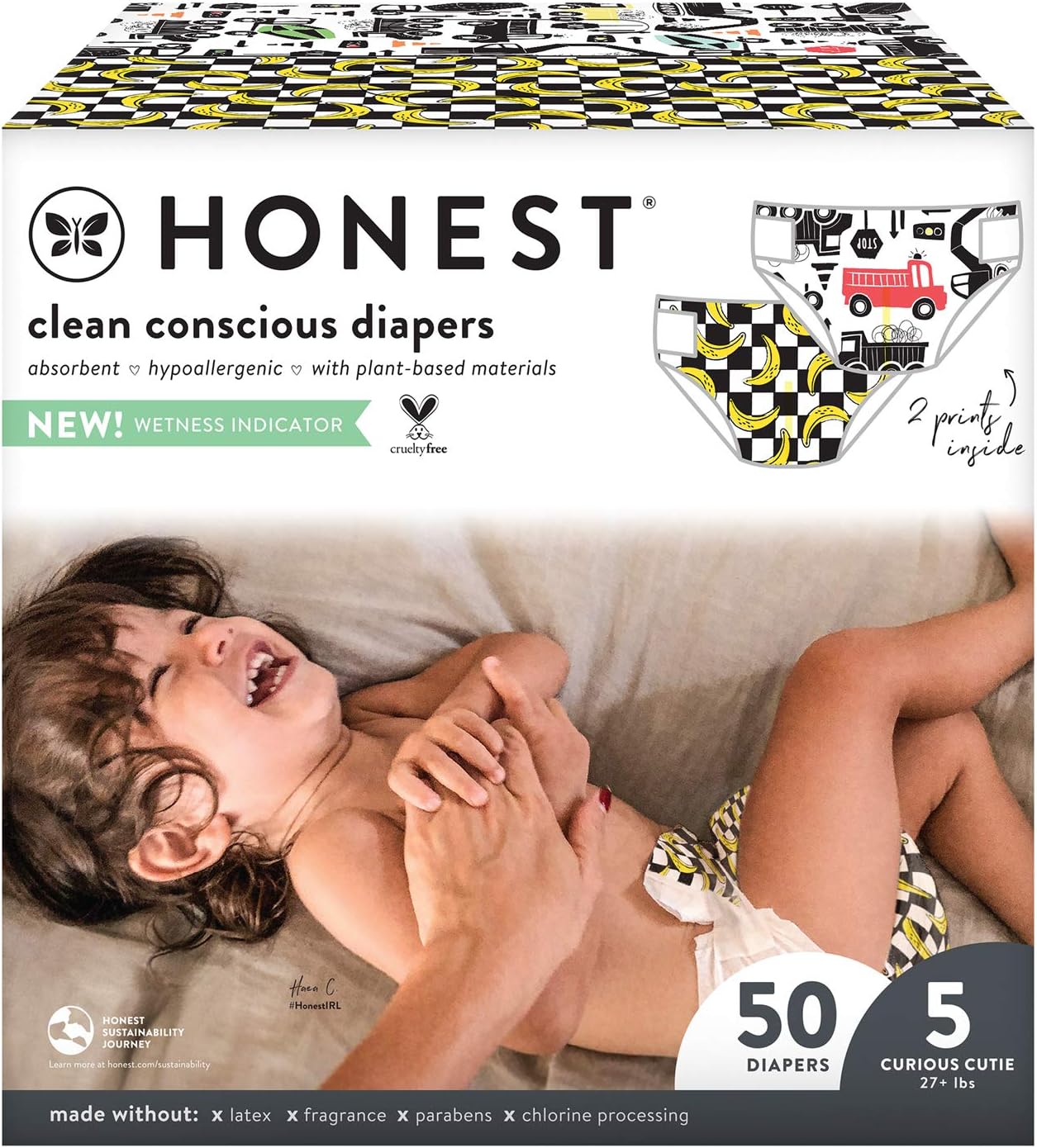 Amazon Com The Honest Company Club Box Clean Conscious Diapers Big Trucks So Bananas Size 5 50 Count Packaging May Vary Health Personal Care