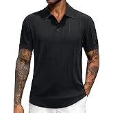 J.VER Polo Shirts for Men Short Sleeve Ribbed Textured Knit Shirt Stretch Casual Golf Tops