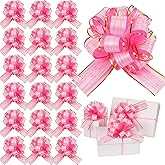 WILLBOND 20 Pieces 6 Inch Pull Bows Gift Wrapping Ribbon Pull Bows for Valentine Wedding Baskets Christmas Multicolor Wrap Accessory for Gift Present Holiday Decor(Pink)