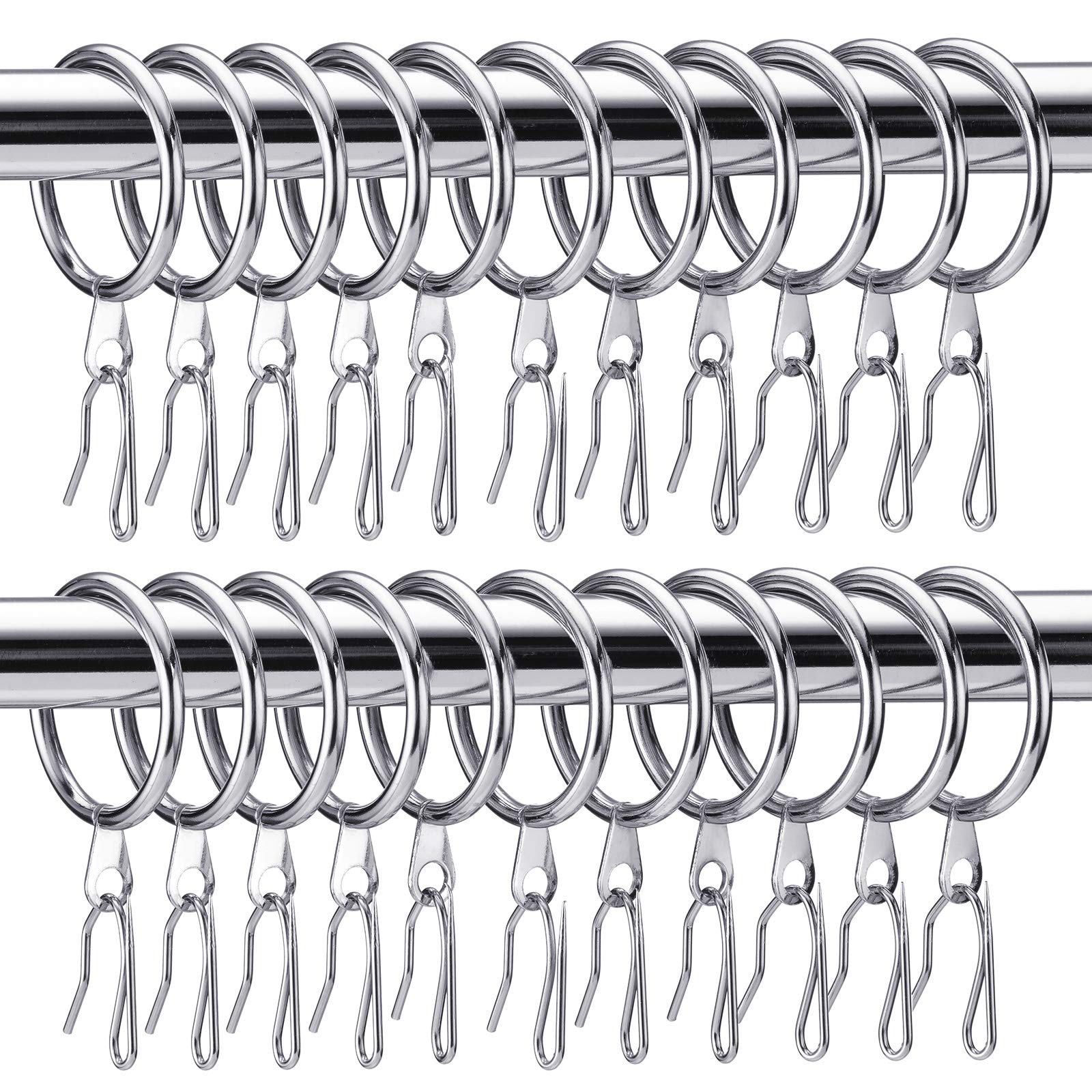 60 Pieces Metal Drapery Curtain Rings Curtain Hanging Rings and 60 Pieces Metal Curtain Drapery Pin Hooks for Window Door Shower Curtain, 30 mm Internal Diameter (Silver)