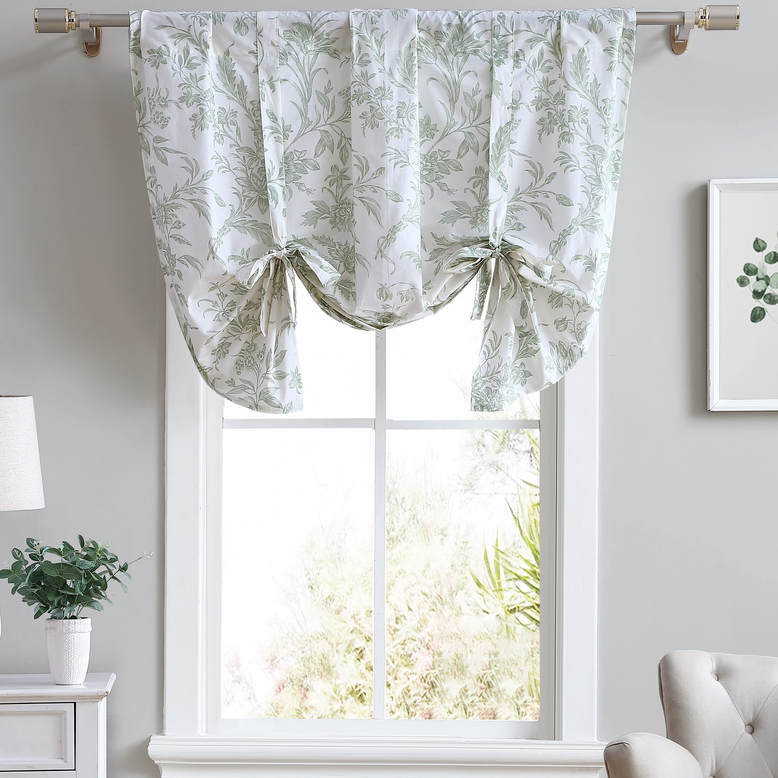 Laura Ashley Home - Cotton Pole Top Valance, Stylish & Lightweight Window Treatment for Home Decor (Natalie Sage, 50" x 25")