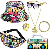 Hip Hop Costume 80s 90s Rapper Accessories Outfits for Men Women Fake Gold Jewelry Set Halloween Cosplay