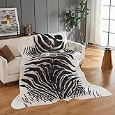 Zebra Print Rug,Luxury Faux Fur Zebra Print Area Rug, Large Carpet Non-Slip Animal Print Carpet Home Decor for Living Room Be