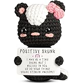 Valentines Day Crochet Positive Skunk Emotional Gifts for Women – Cute Tiny Knitted Plush with Motivational Card – Birthday Presents for Friends, Coworkers, Easter Basket Stuffers for Daughter, Son