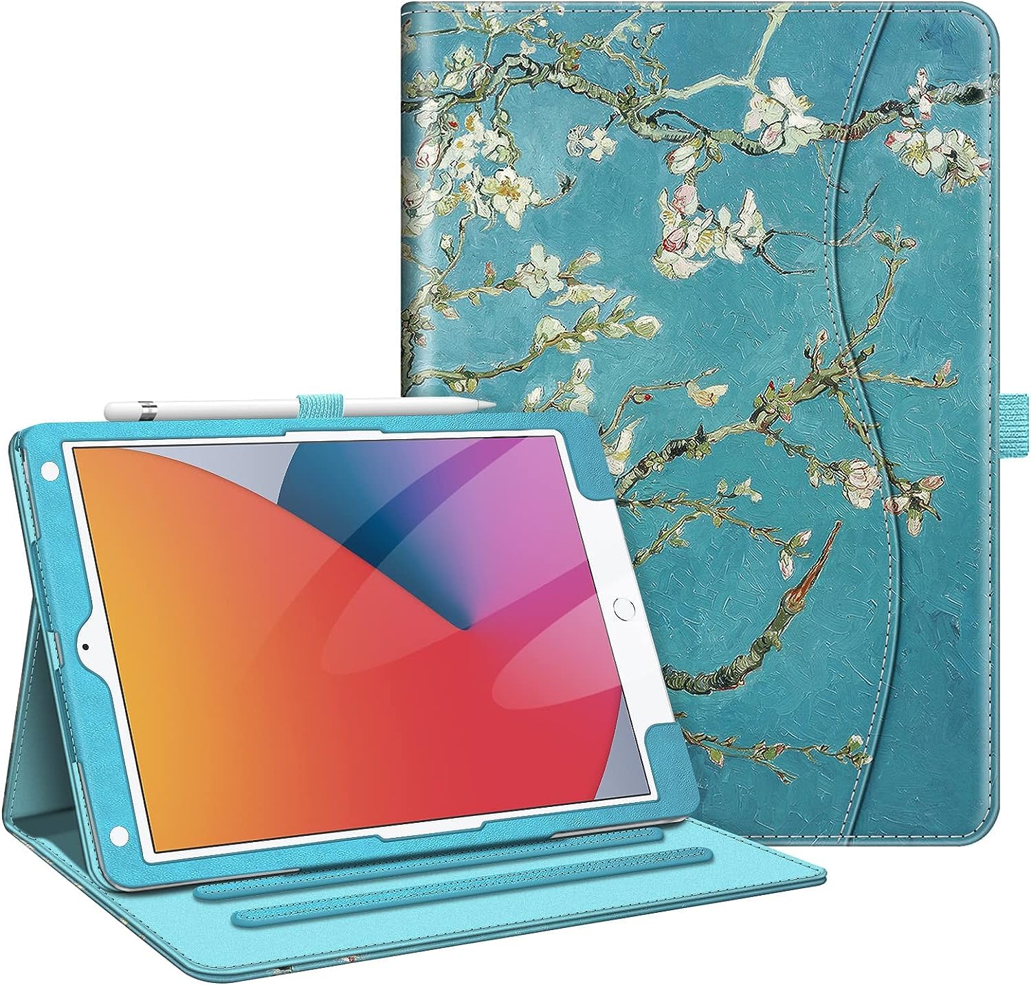 FINTIE Case for iPad 9th / 8th / 7th Generation (2021/2020/2019) 10.2 Inch - [Corner Protection] Multi-Angle Viewing Stand Cover with Pocket & Pencil Holder, Auto Wake Sleep, Blossom