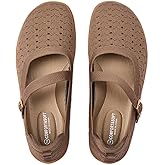 Frank Mully Women's Wide Width Flats Mary Jane Flat Comofortable Knit Ballet Flat Wide Toe Box Dress Shoes with Adjustable Straps