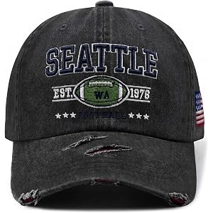 3D Embroidered City Vintage Distressed Washed Football Baseball Cap, 100% Cotton Adjustable Sports Fan Baseball Hat