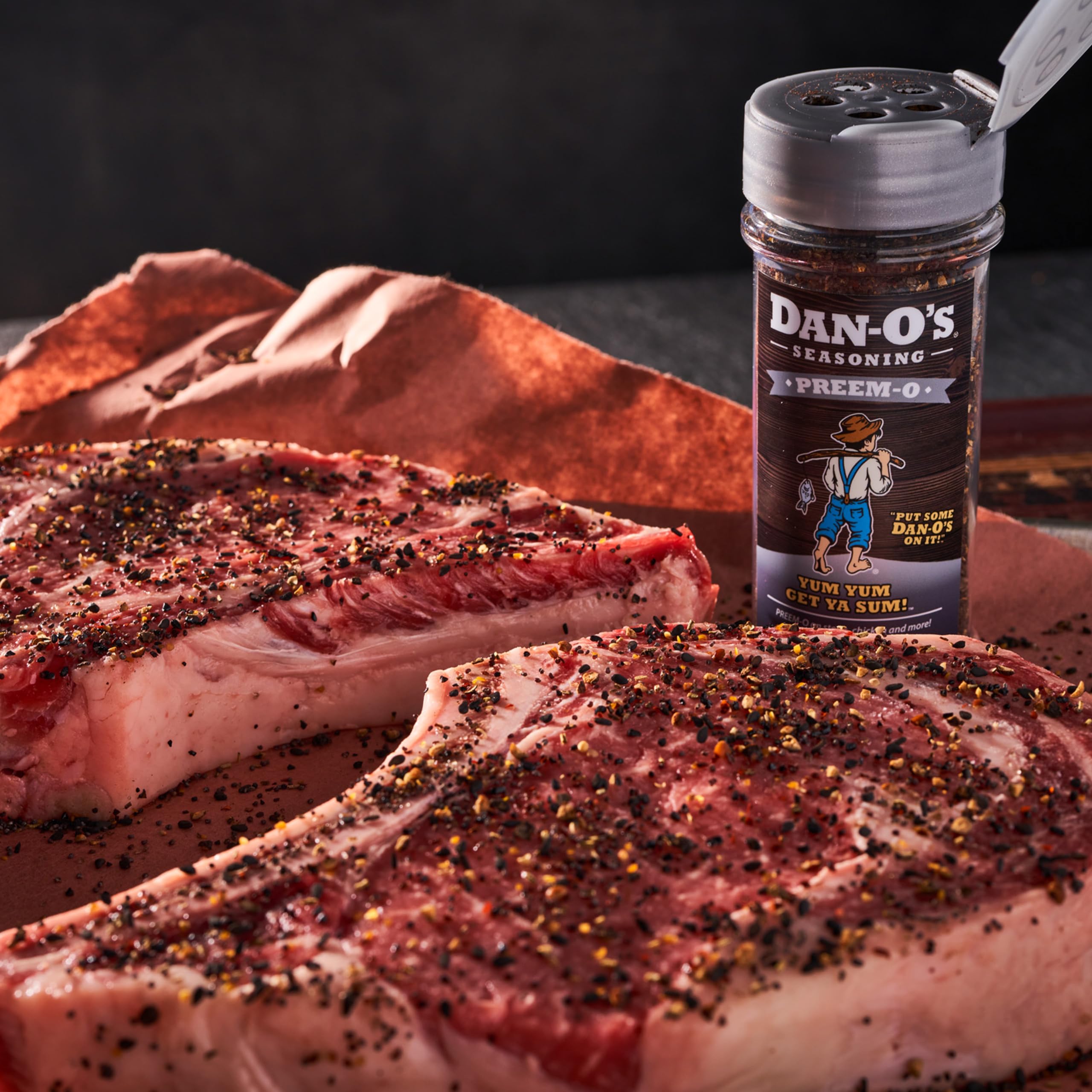 Dan-O's Preem-O Seasoning, 3.4 oz Bottle, Meat Seasoning for Steak, Ribs, Chicken, Brisket and More, Sugar Free, Zero Calorie, Use this Spice Blend to Craft a Marinade, Dry Rub or Sauce