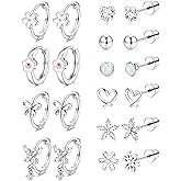 Hypoallergenic Screw Back Earrings for Girls Women - Surgical Steel 14K Gold Silver Plated Cute Toddler Little Girl Kids Earrings for Sensitive Ears Heart CZ Flower Stud Hoop Earring Sets 10 Pairs
