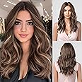 HAIRCUBE Long Brown Wigs for Women,Synthetic Wavy Hair Wig