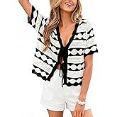 CUPSHE Women Swimsuit Cover Ups Tops Knit Short Sleeve Striped Beach Vacation Outfits