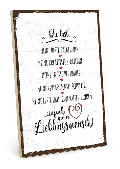 Typestoff Holzschild Mit Spruch Du Bist Mein Lieblingsmensch Im Vintage Look Mit Zitat Als Geschenk Und Dekoration Zum Thema Freundschaft