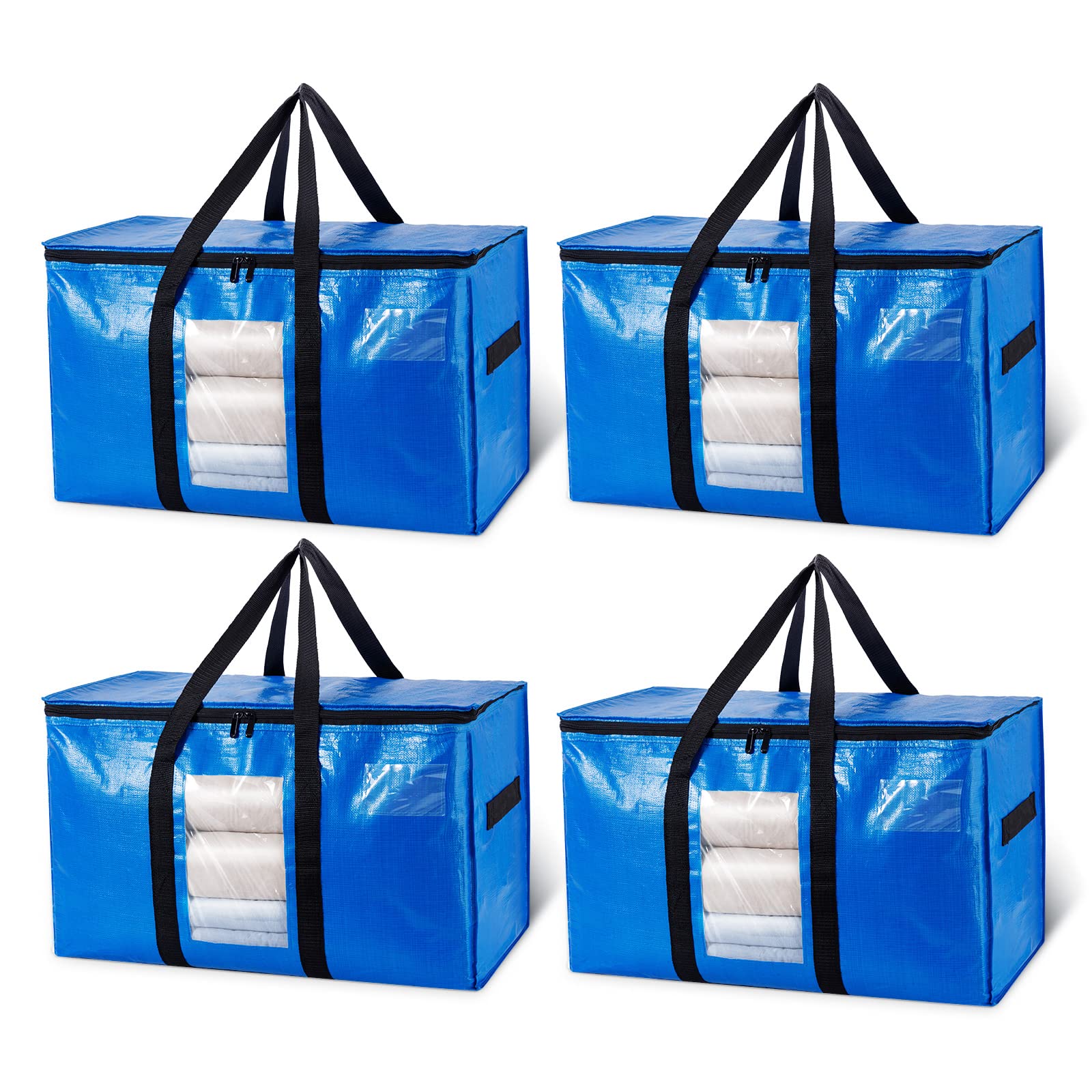 TAILI Large Moving Bags & Storage Bags 4 Pack, Clear Window & Reinforced Handles,Heavy Duty Storage Bags with Zips for Clothes,Beddings,Travel,Camping,Loft,Moving box alternatives