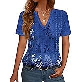 NORACORA Women's V Neck Short Sleeve T Shirt Summer Casual Tops Loose Fit Basic Blouses Trendy Fashion for Work Daily Wear