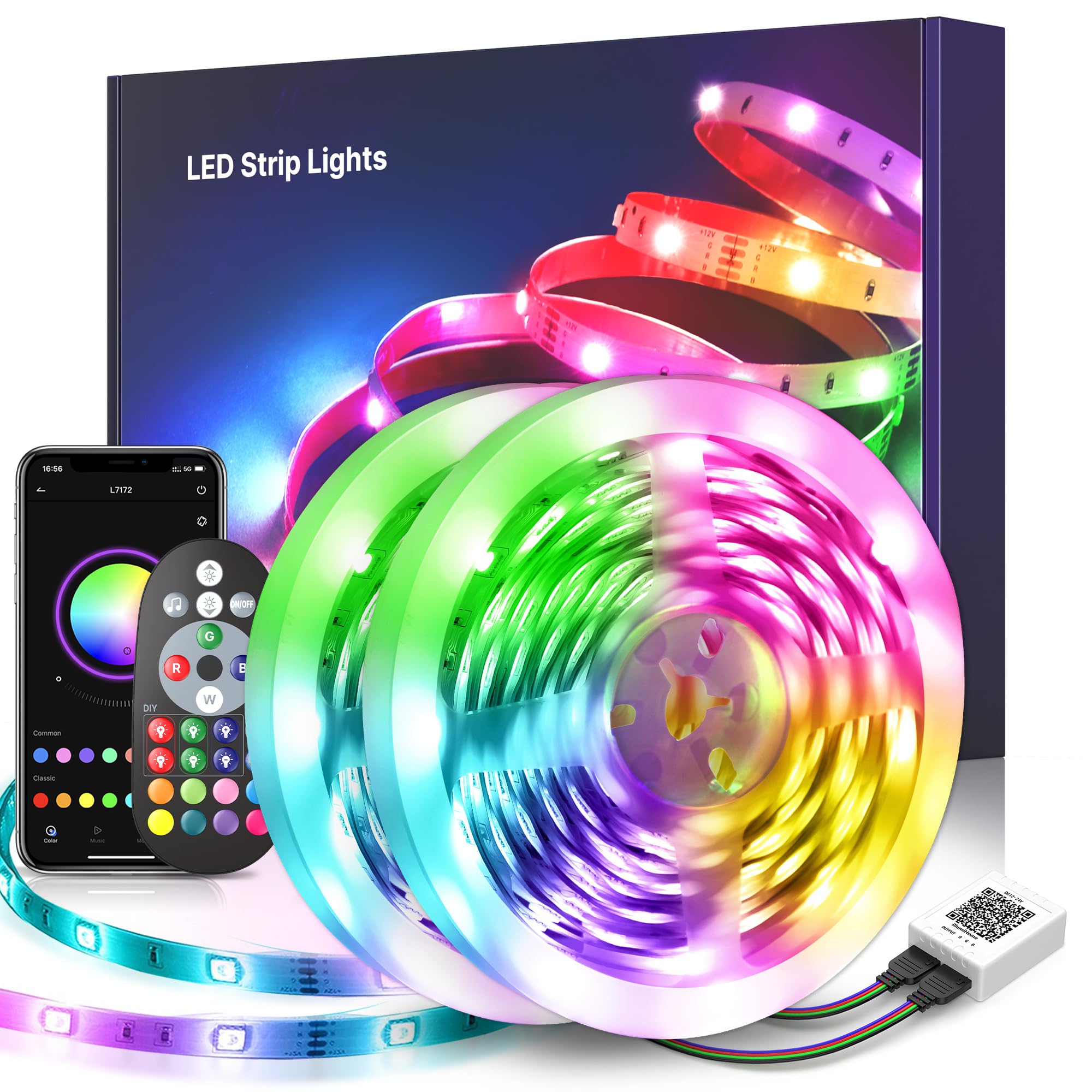 Nexillumi Led Strip Lights 30m, RGB Music Sync Color Changing Led Light with Smart App Control Remote, for Bedroom Room Lighting Flexible Home Decoration