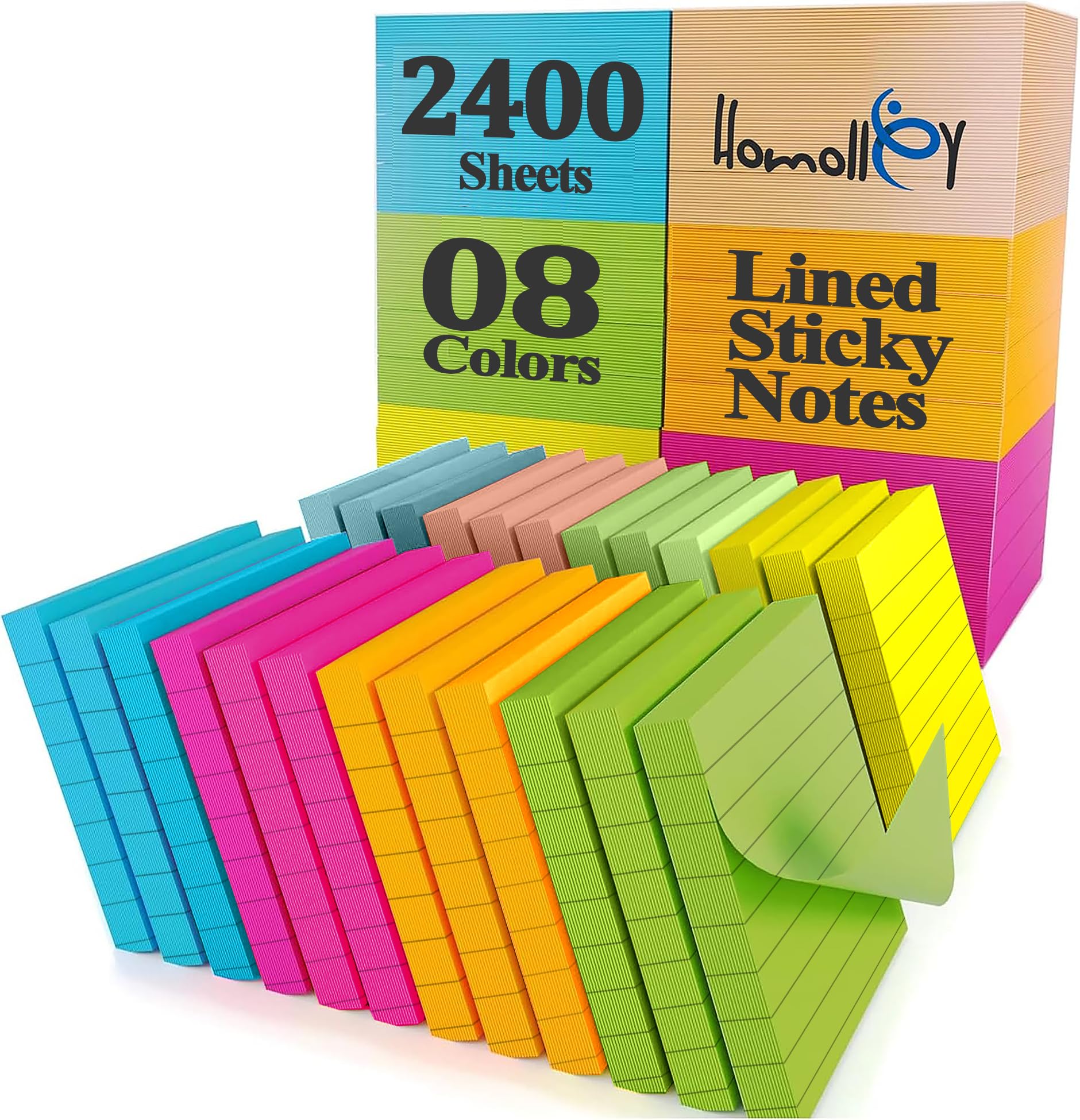 Photo 1 of Lined Sticky Notes 3x3 Inch (24-Pack) – 2400 Sheets,100 Sheets per pad, Super Adhesive Ruled Sticky Note Pads in 8 Vibrant Colors for Office, School & Home Use