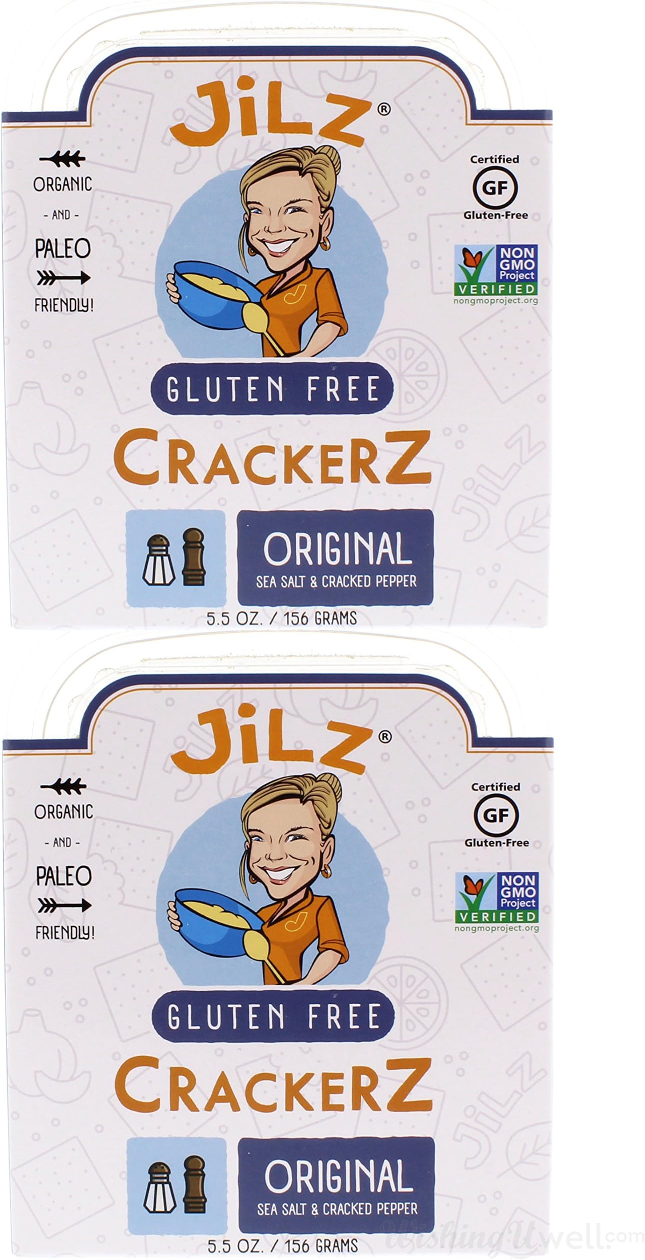 Jilz Gluten Free - Original Gluten Free & Organic Crackerz, 2 Pack (Cracked Pepper & Sea Salt Crackerz, 5.5 oz)